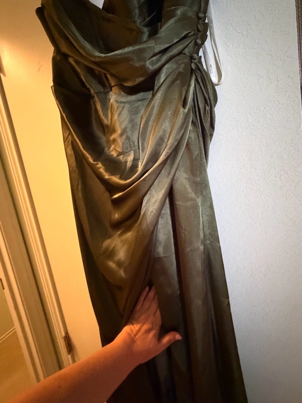 Galina Signature Olive Green Satin Wrap Evening Dress Size 20 - Picture 12 of 14